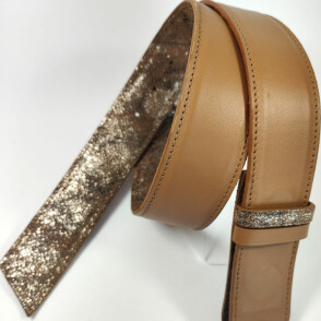 Ceinture reversible femme Camel / Camel brillant